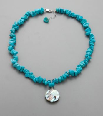 Semi Precious Howlite Turquoise Chip and Crystal Necklace