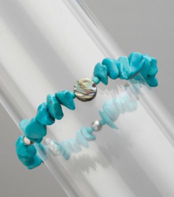 Howlite Turquoise Chip, Shell and Sterling Silver Bead Bracelet