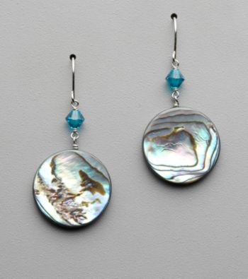 Sterling Silver, Crystal and Abaolone Drop Earrings