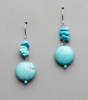 Semi-Precious Howlite Turquoise, Sterling Silver Drop Earrings