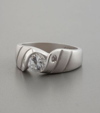 Matte Finish Sterling Silver & Cubic Zirconia Ring