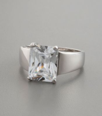 Sterling Silver and Princess-Cut Cubic Zirconia Ring