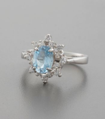 Sterling Silver, Blue Topaz & Cubic Zirconia Floral Ring