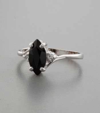 Sterling Silver, Onyx Stone & Cubic Zirconia Accents Ring
