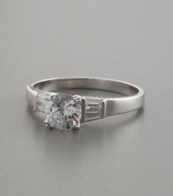 Round & Baguette Cubic Zirconia Sterling Silver Ring