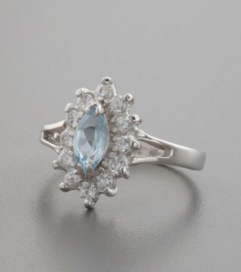 Sterling Silver, Blue Topaz Stone & Cubic Zirconia Accents Ring