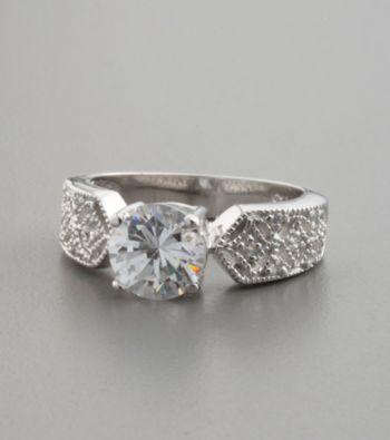Sterling Silver and Cubic Zirconia Solitaire Filigree Band Ring