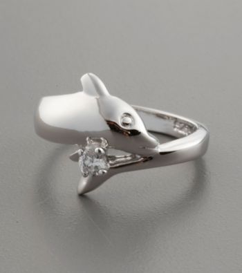 Cubic Zirconia Sterling Silver Dolphin Ring