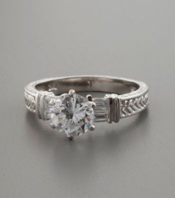 Sterling Silver & Cubic Zirconia Round- and Baguette-Cut Ring