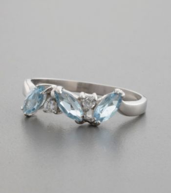 Marquis Cut Blue Topaz & Cubic Zirconia Accented Sterling Silver Ring