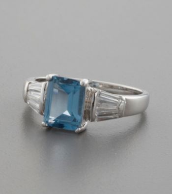 Blue Topaz & Cubic Zirconia Accented Sterling Silver Ring