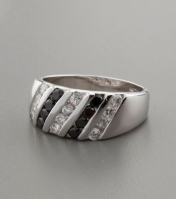Channel Set Black/White Cubic Zirconia and Sterling Silver Ring