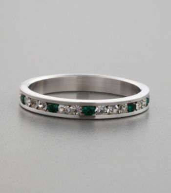 Channel-Set Cubic Zirconia & Emerald Swarovski® Crystal, Sterling Silver Ring