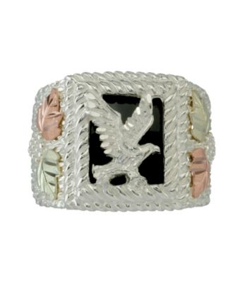 Black Hills Gold Sterling Silver Gold & Onyx Men's Eagle Ring