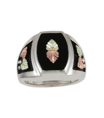 Black Hills Gold Men's Sterling Silver, Onyx and 12k Gold Ring