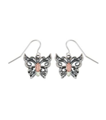 Black Hills Gold Oxidized Sterling Silver & Gold Butterfly Earrings