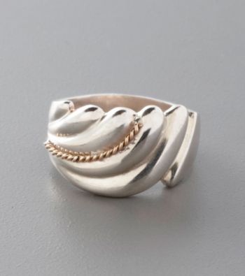 Sterling Silver and 14K Gold Fan-Motif Ring