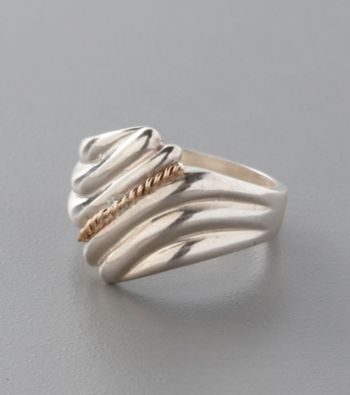 Sterling Silver and 14K Solid Gold Ridged Fan Ring