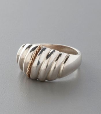 Sterling Silver and 14K Solid Gold Wide Rounded Band