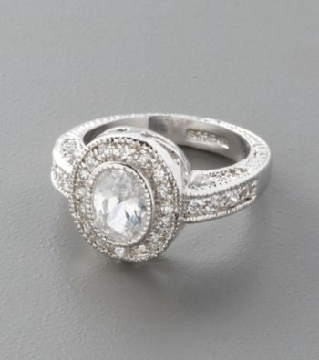 Sterling Silver and Oval-Cut Cubic Zirconia Ring