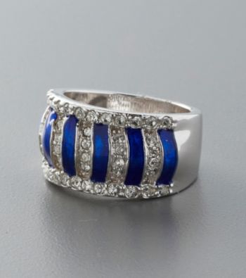 Sterling Silver and Crystal Band - Blue/Clear