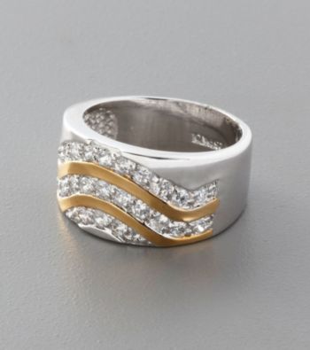 Sterling Silver and Cubic Zirconia Wide Wave Band Ring
