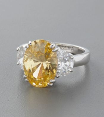 Sterling Silver and Oval Cubic Zirconia Center Stone Ring