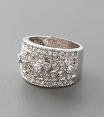 Sterling Silver Filigree and Cubic Zirconia Ring