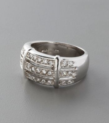 Sterling Silver and Large Three-Row Cubic Zirconia Ring