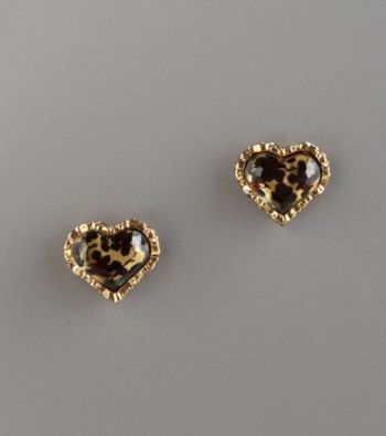 Betsey Johnson® Goldtone & Leopard Print Heart-Shaped Studs