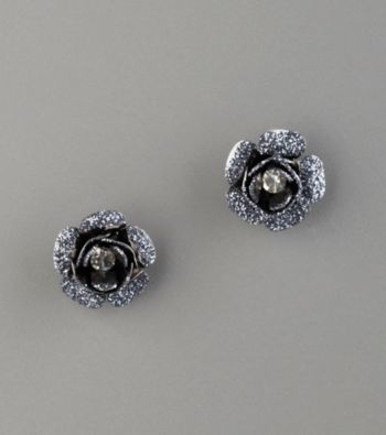 Betsey Johnson® Glitter & Crystal Flower Stud Earrings - Hematite