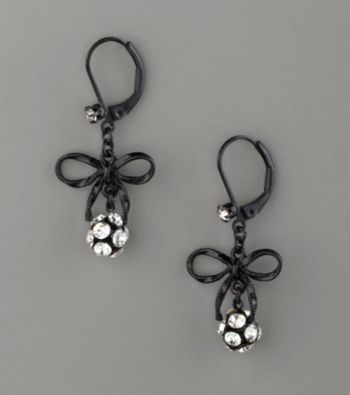 Betsey Johnson® Bow & Fireball Drop Earrings - Black/Clear