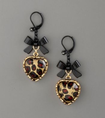 Betsey Johnson® Bow & Heart Drop Earrings - Leopard Print/Black