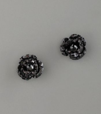 Betsey Johnson® Glitter & Crystal Flower Stud Earrings - Black