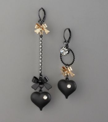 Betsey Johnson® Mismatch, Crystal Accented Linear Drop Earrings - Black/Gold