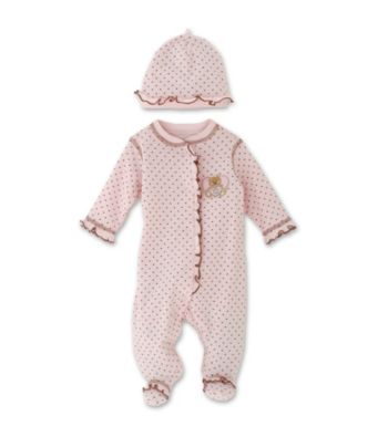 Little Me Baby Girls' Pink and Brown Dot Footie