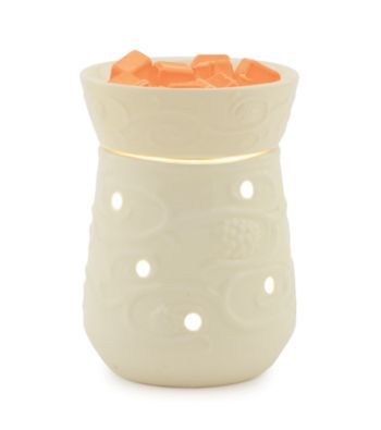 Candle Warmers Etc. Round Illumination Fragrance Warmer Combo with Citrus Wax Melts - Cream Emboss/Orange