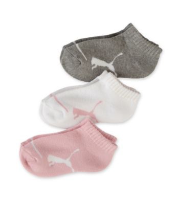 PUMA® Girls' 3 Pack Runner Socks - White/Pink/Grey
