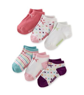 PUMA® Girls' 6 Pack Runner Socks - Hearts/Stripes and Polka Dots