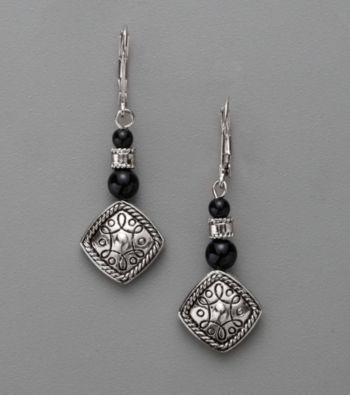 Napier® Antiqued Silvertone and Jet Bead Drop Earrings