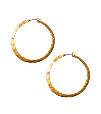 Kenneth Cole® Matte Goldtone Hammered Hoop Earrings with Stone Detail
