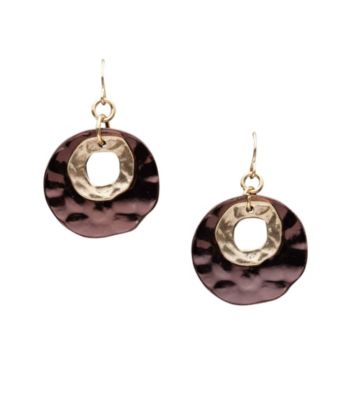 Laura Ashley® Layered Disc Drop Earrings - Chocolate/Goldtone