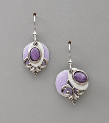Silver Forest® Four-Layer Purple Jade Stone and Silvertone Earrings
