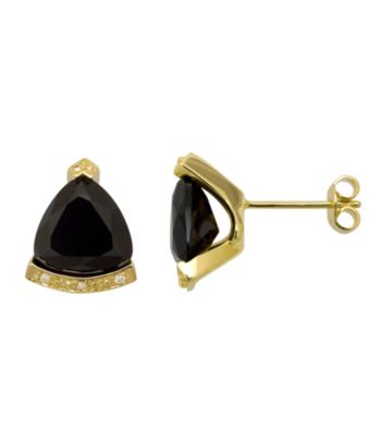 18K Yellow Gold-Over-Sterling Silver, .925 Onyx & Diamond Earrings