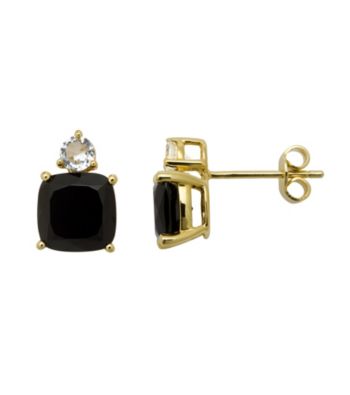 18k Yellow Gold-Over-Sterling Silver, .925 Onyx and White Topaz Earrings