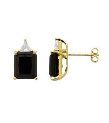 18K Yellow Gold .925 Onyx & White Topaz Earrings