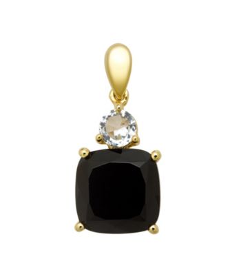 18k Yellow Gold-Over-Sterling Silver, .925 Onyx and White Topaz Pendant