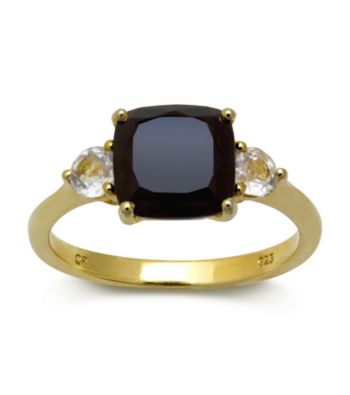 18K Yellow Gold-Over-Sterling Silver, .925 Onyx and White Topaz Ring