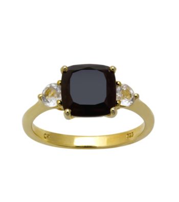 18K Yellow Gold-Over-Sterling Silver, .925 Onyx and White Topaz Ring