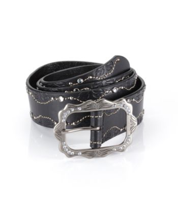 Nine West® Embossed Belt with Western Style Buckle - Black